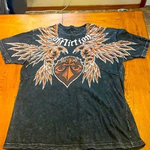 Affliction shirt- distressed grey 2 XL
